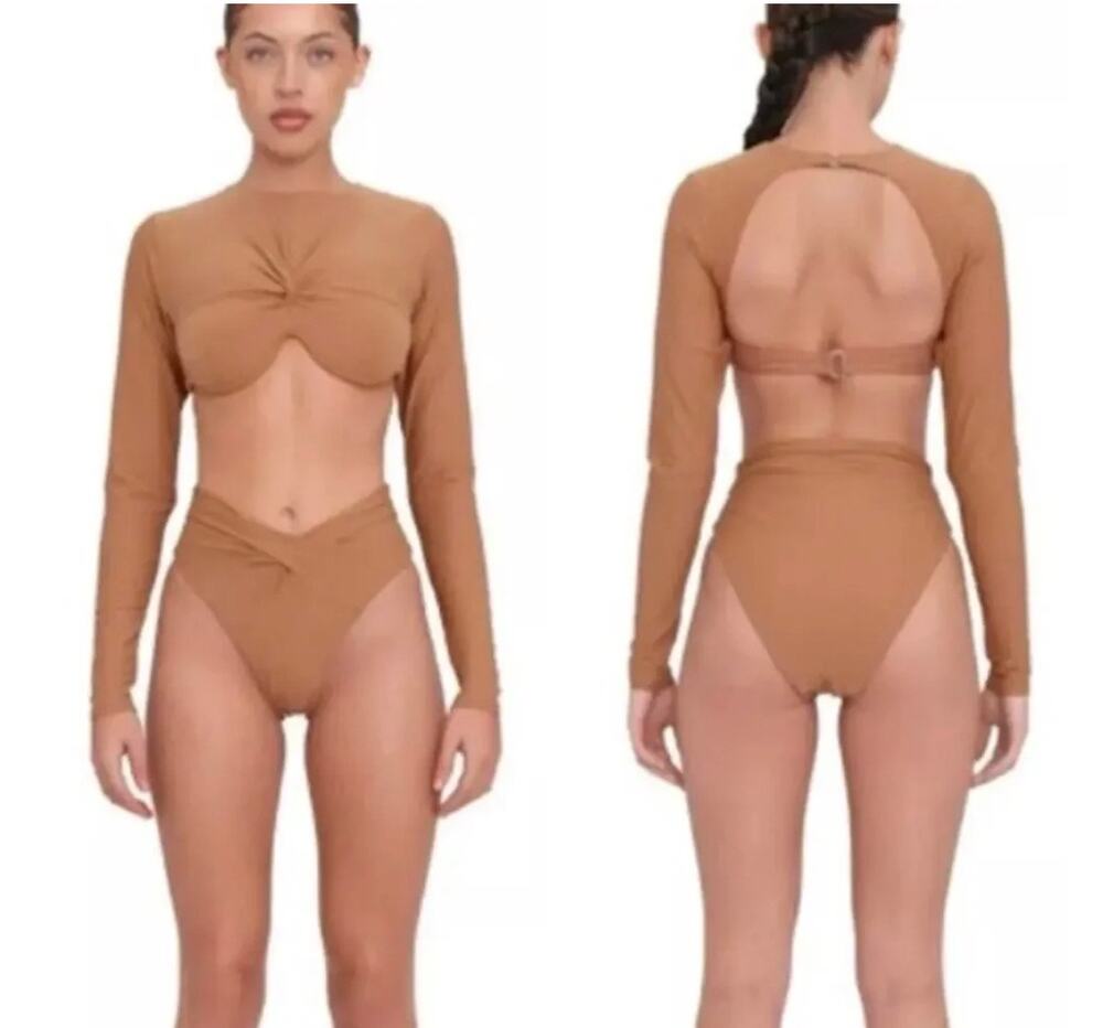Andrea Iyamah Nude Akacia Bikini Set Top and High Waist Bottoms Sz XXL New
